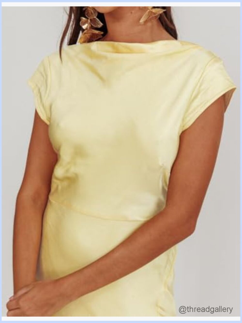 Satin Cowl Neck Backless Twist Cap Sleeve Midi Dress Side Slit - Picture 5 of 7